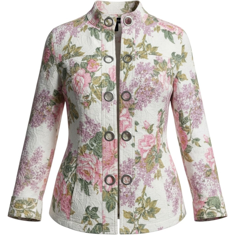 Analogy Floral Jacket Womens Medium Grommet Front Tapestry Brocade Blazer